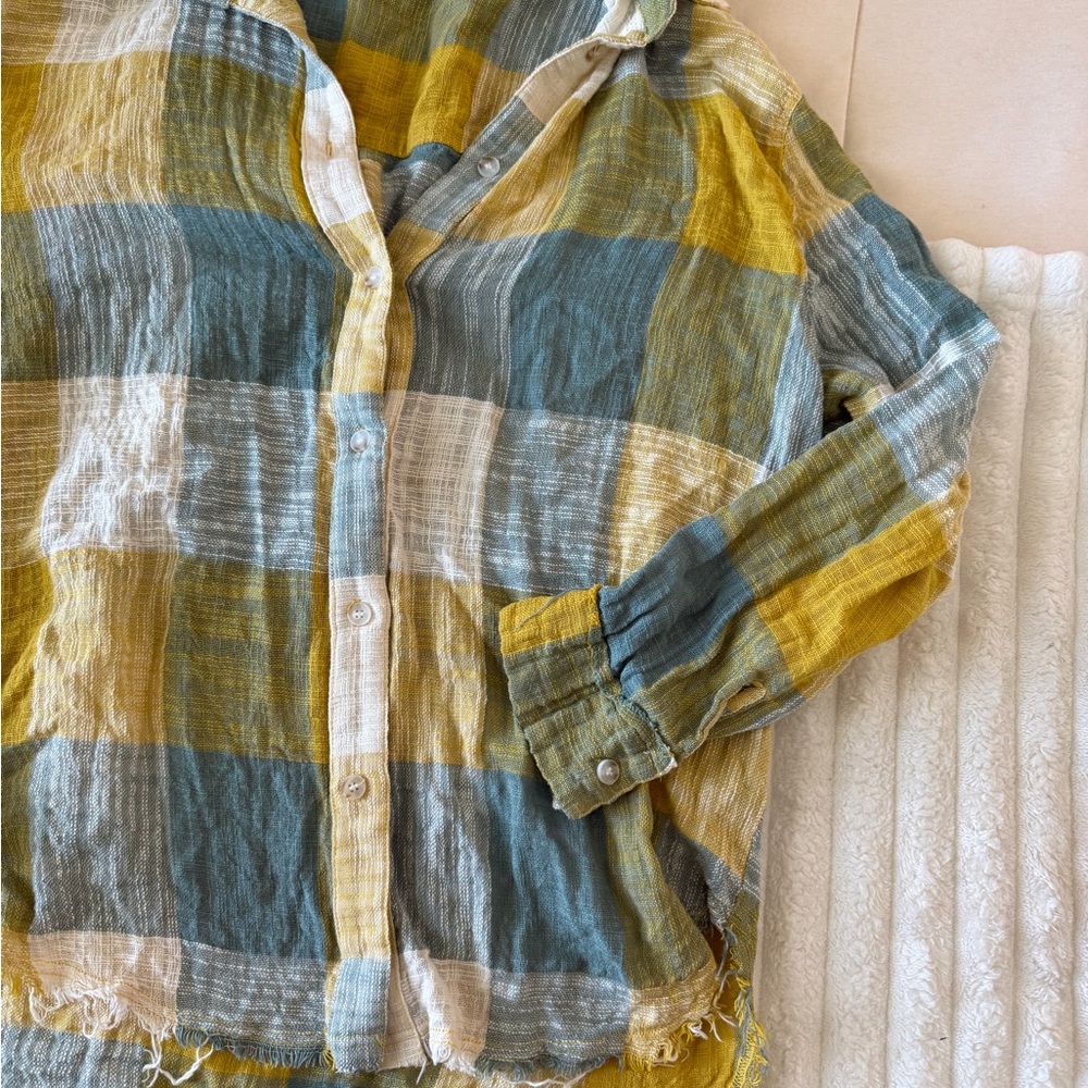 LA MIEL Checkered Shirt in Mustard and Teal - Picture 2 of 5
